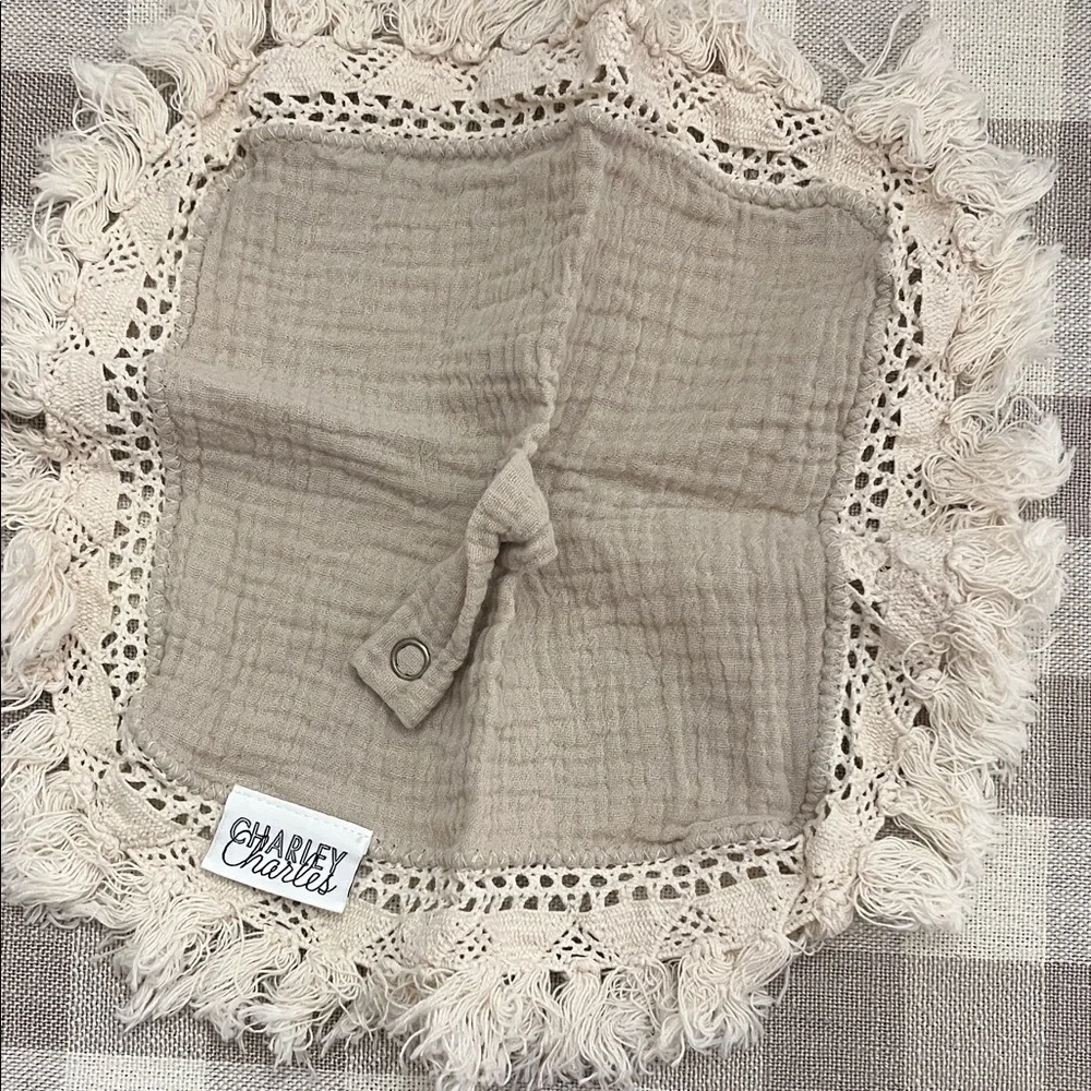 Pacifier holder security Blanket set- Green, Beige, Cream. Charley Charles brand